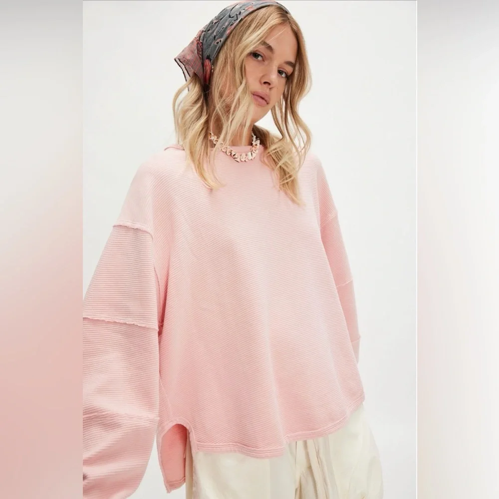 Free People We The Free Total Eclipse Tee, Baby Pink/Blossom, Relaxed Fit, XL - Picture 1 of 5
